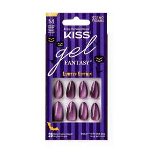 slide 1 of 1, KISS Gel Fantasy Untamed Beast Halloween Press-On Nails, Solid Purple, Medium, Almond, 28 Ct., 28 ct