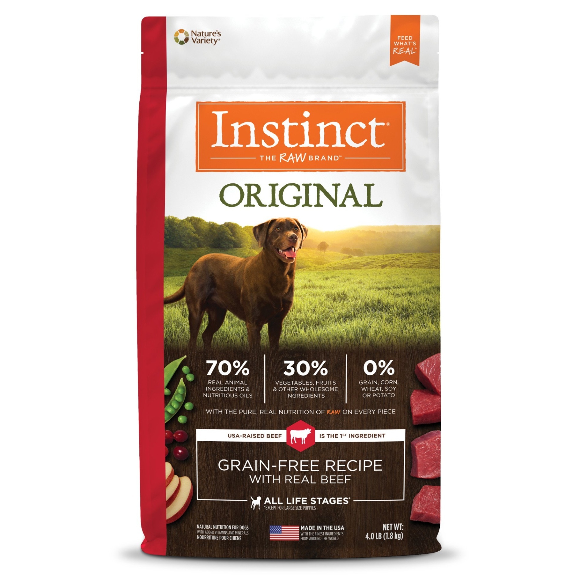 slide 1 of 1, Nature's Variety Instinct Original Grain Free Recipe with Real Beef Natural Dry Dog Food, 4 lb