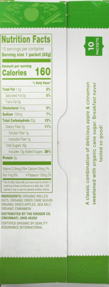 slide 2 of 2, Simple Truth Organic Apple Cinnamon Instant Oatmeal, 14.8 oz