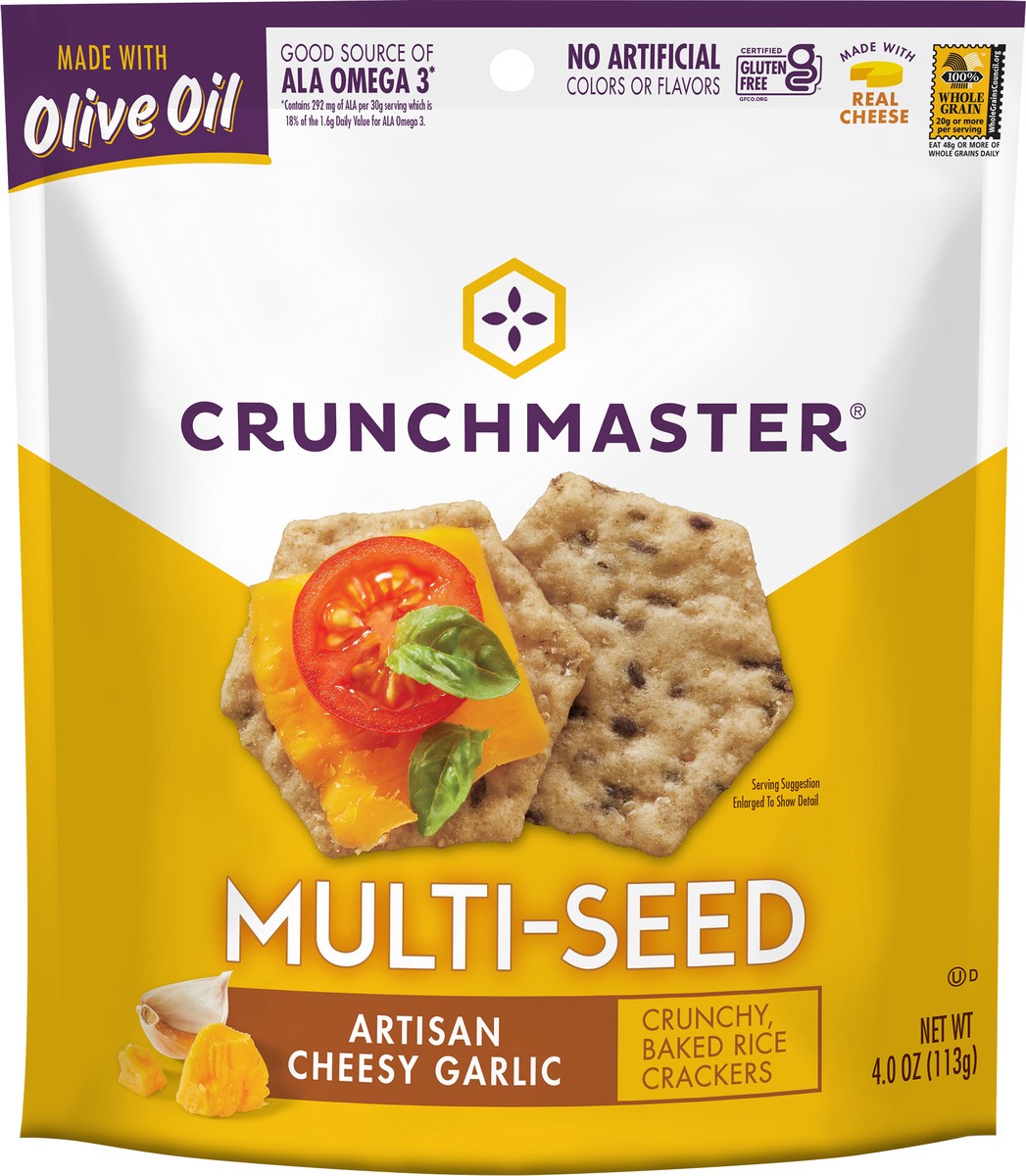 slide 3 of 3, Crunchmaster Multi-Seed Artisan Cheesy Garlic Rice Crackers 4 oz, 4 oz