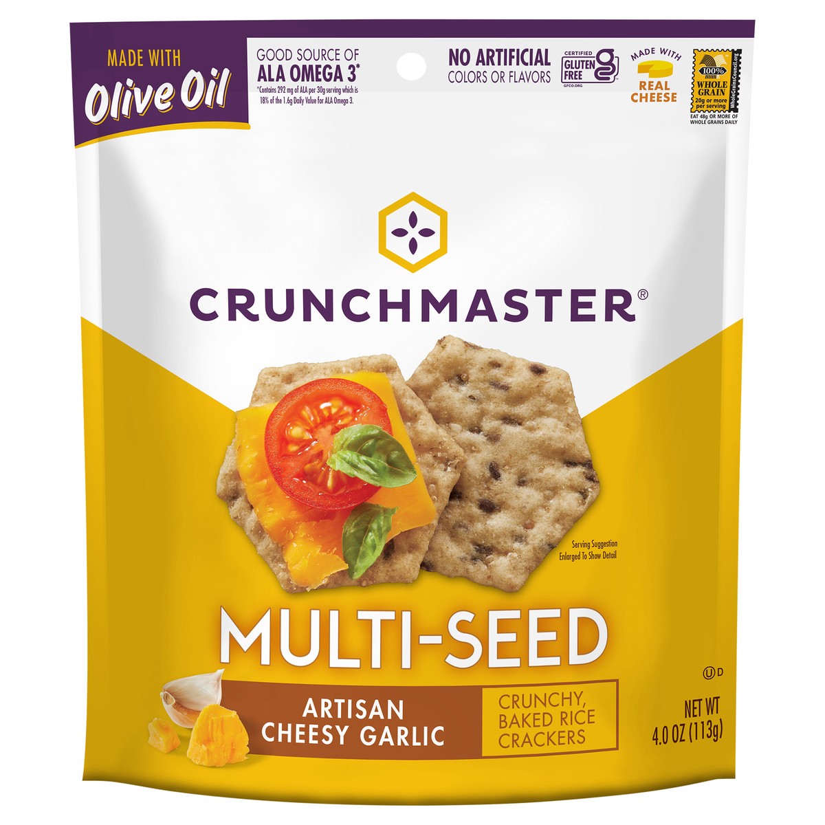 slide 1 of 3, Crunchmaster Multi-Seed Artisan Cheesy Garlic Rice Crackers 4 oz, 4 oz