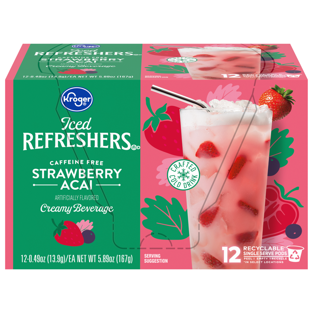 slide 1 of 4, Kroger Strawberry Acai Iced Refresher Pods, 12 ct