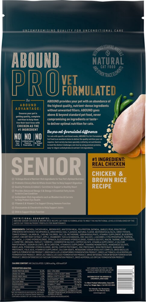 slide 5 of 5, Abound Pro+ Senior Formula With Chicken Dry Cat Food, 7 lb