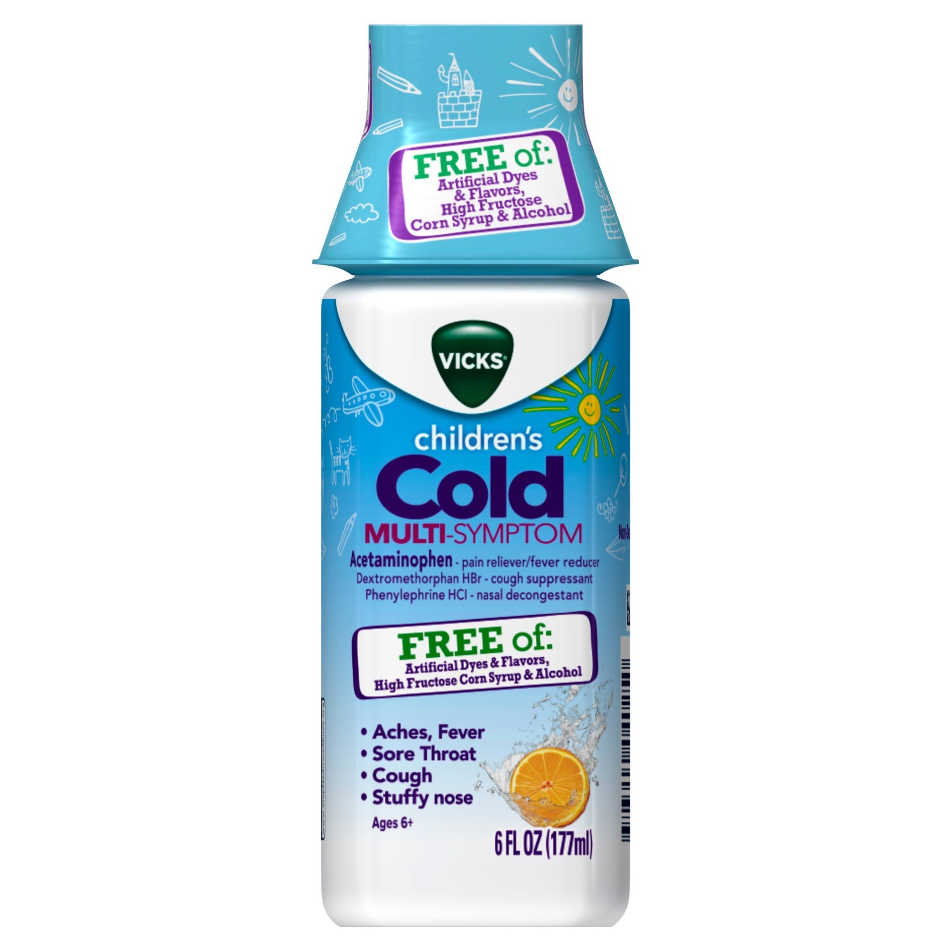 slide 1 of 6, Vicks Children's Cold Multi-Symptom, Free Of Artificial Dyes & Flavors, 6 fl oz