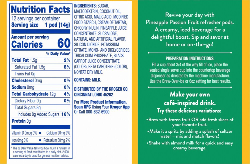 slide 4 of 4, Kroger Pineapple Passion Fruit Iced Refreshers, 12 ct