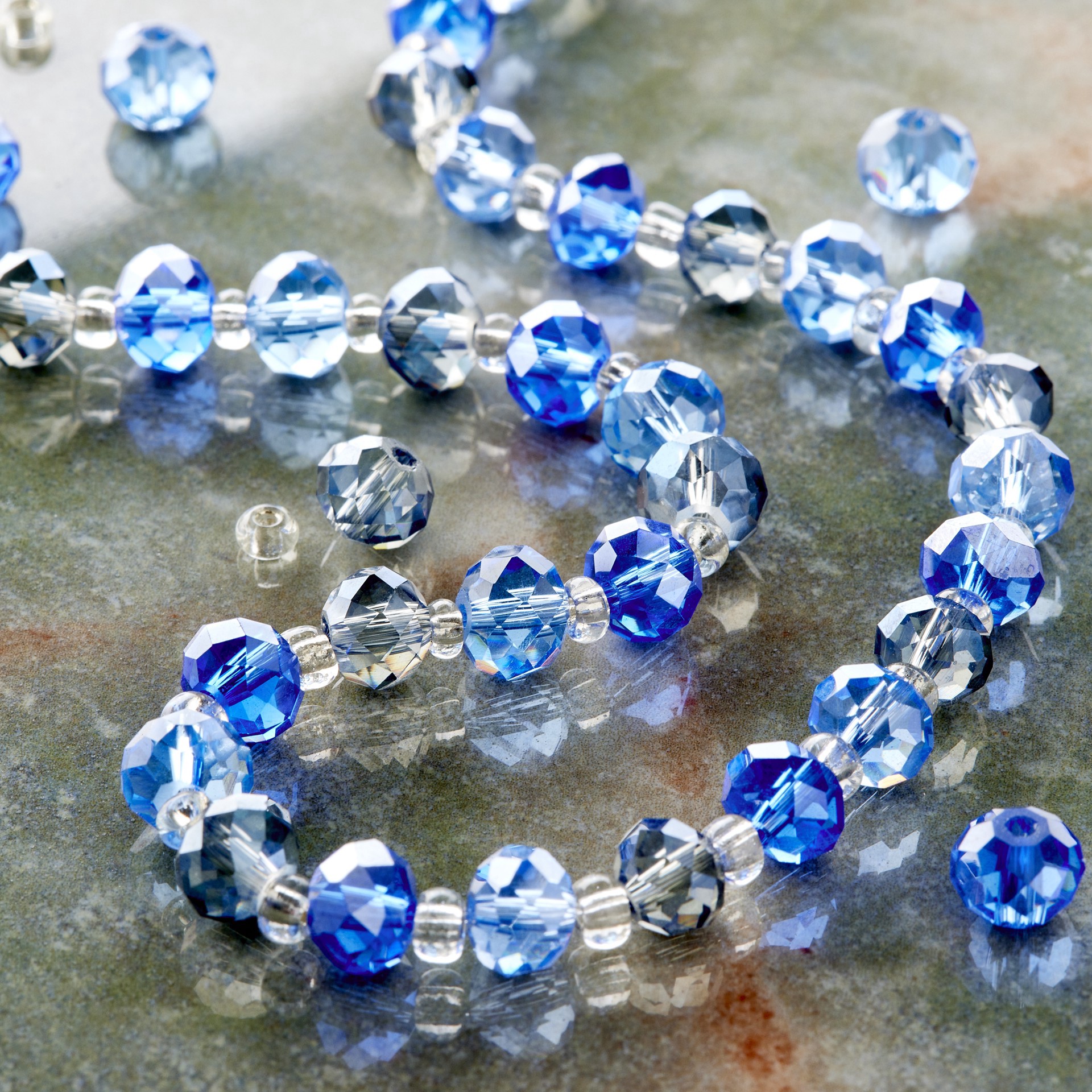 slide 3 of 3, Blue Mix Faceted Glass Rondelle Beads, 8mm By Bead Landing, 8mm