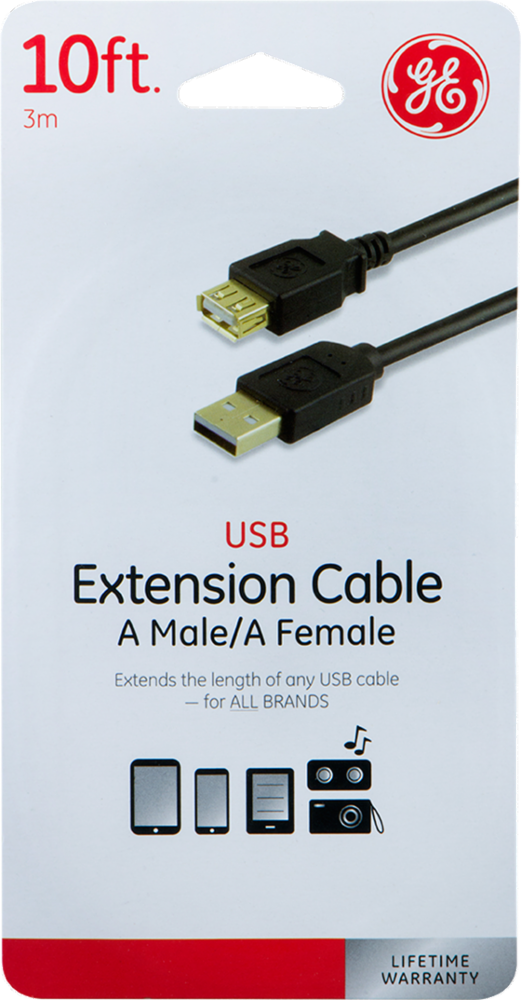 slide 1 of 1, Ge Usb Extension Cable - Black, 10 ft