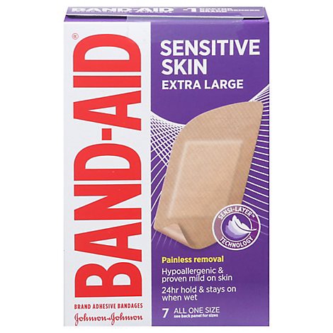 slide 1 of 1, Band-Aid Sensitive Skin Extra Large Adhesive Bandage - 7 Count, 7 ct