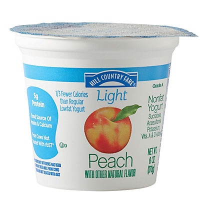 slide 1 of 1, Hill Country Fare Light Nonfat Peach Yogurt, 6 oz