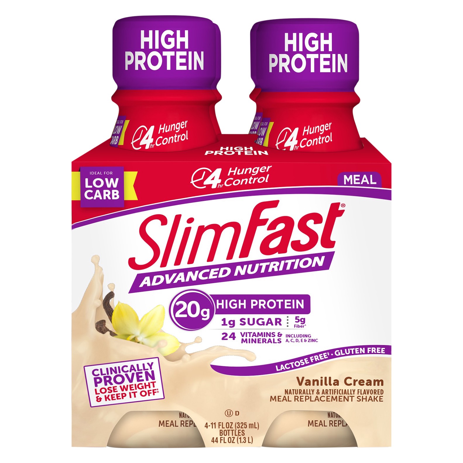 slide 1 of 3, SlimFast Advanced Nutrition Vanilla Cream Meal Replacement Shake Pantry Friendly 11 fl. oz. Bottle 4 Ct, 4 ct; 11 fl oz