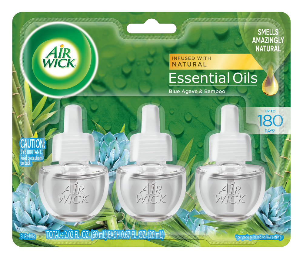slide 1 of 1, Air Wick Essential Oil Blue Agave & Bamboo Refills, 3 ct