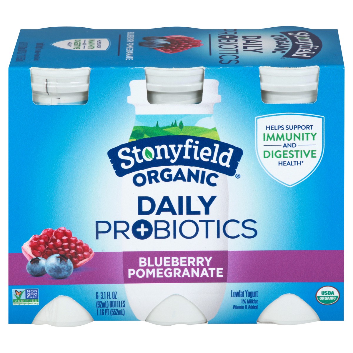 slide 1 of 10, Stonyfield Organic Daily Probiotics Blueberry Pomegranate Lowfat Yogurt, 6 ct