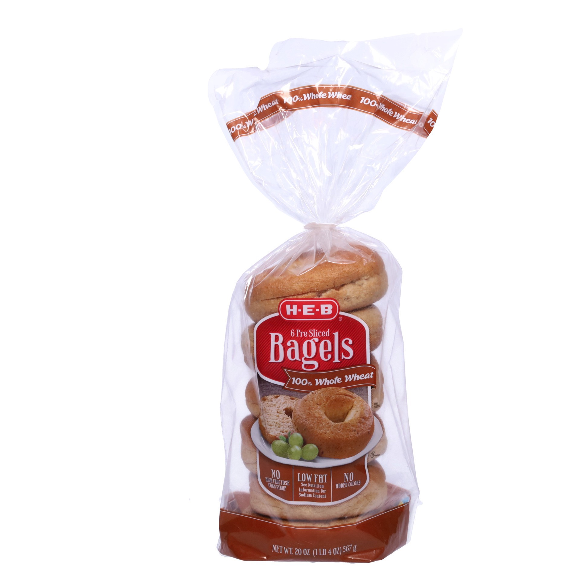 slide 1 of 1, H-E-B 100% Whole Wheat Bagels, 6 ct