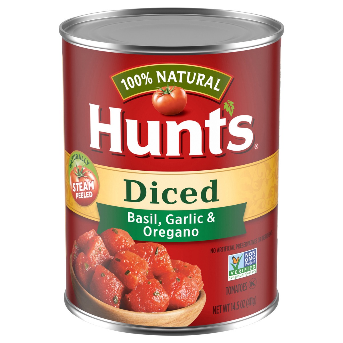 slide 1 of 5, Hunt's Diced Tomatoes with Basil Garlic and Oregano, 14.5 oz