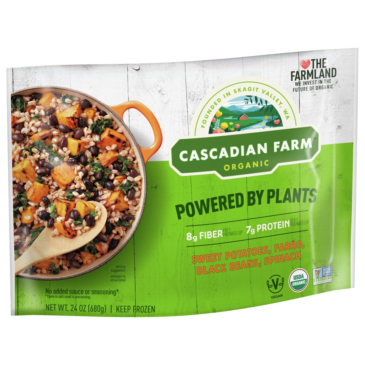 slide 2 of 9, Cascadian Farm Organic Powered By Plants Frozen Vegetables – Sweet Potatoes, Farro, Black Beans and Spinach, 24 oz., 24 oz