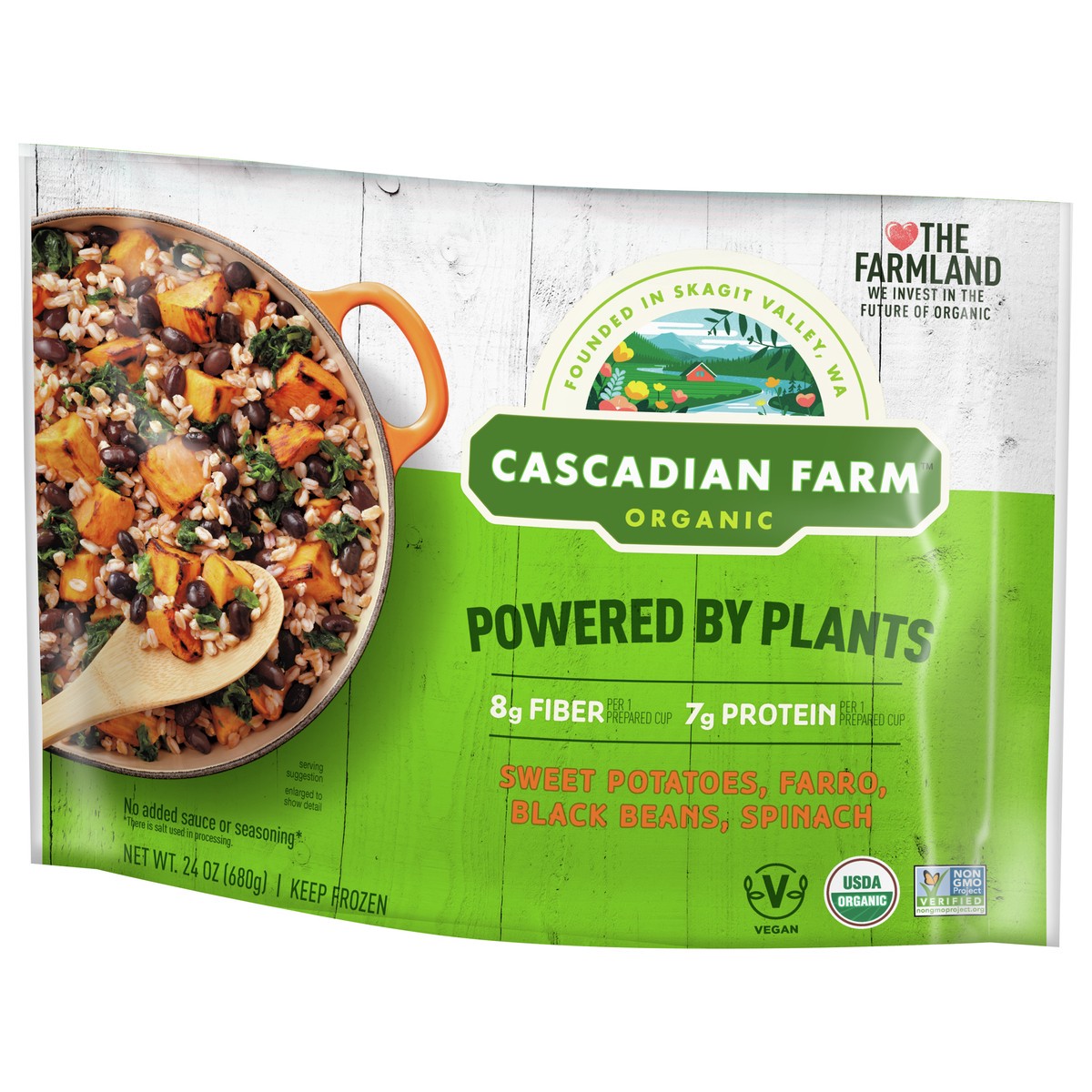 slide 7 of 9, Cascadian Farm Organic Powered By Plants Frozen Vegetables – Sweet Potatoes, Farro, Black Beans and Spinach, 24 oz., 24 oz