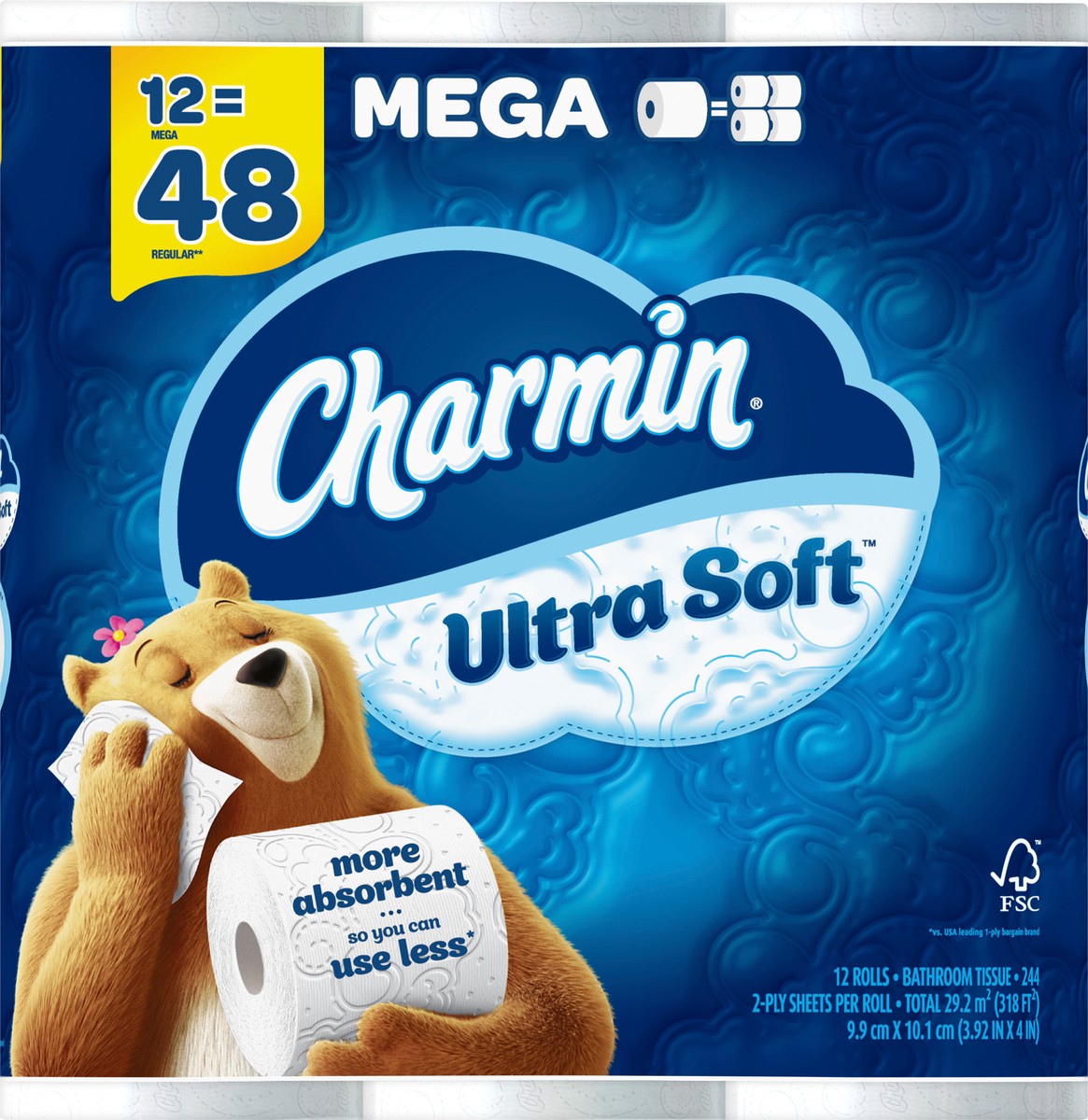 slide 3 of 5, Charmin Ultra Soft Toilet Paper 12 Mega Rolls, 244 Sheets Per Roll, 12 ct