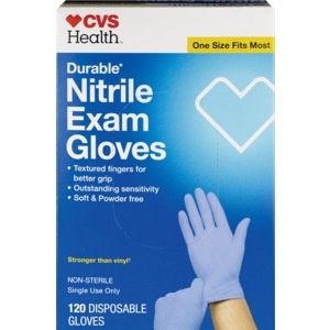slide 1 of 1, CVS Health Durable Nitrile Exam Disposable Gloves One Size Fits Most, 120 ct