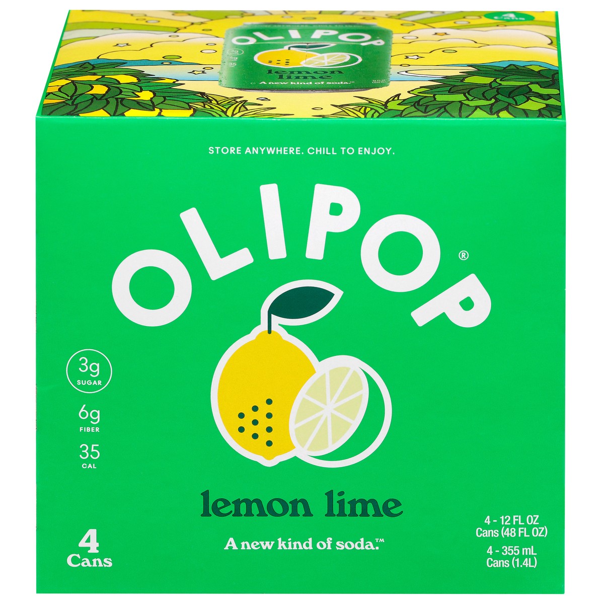 slide 1 of 14, Olipop Lemon Lime Soda 4 - 12 fl oz Cans, 4 ct