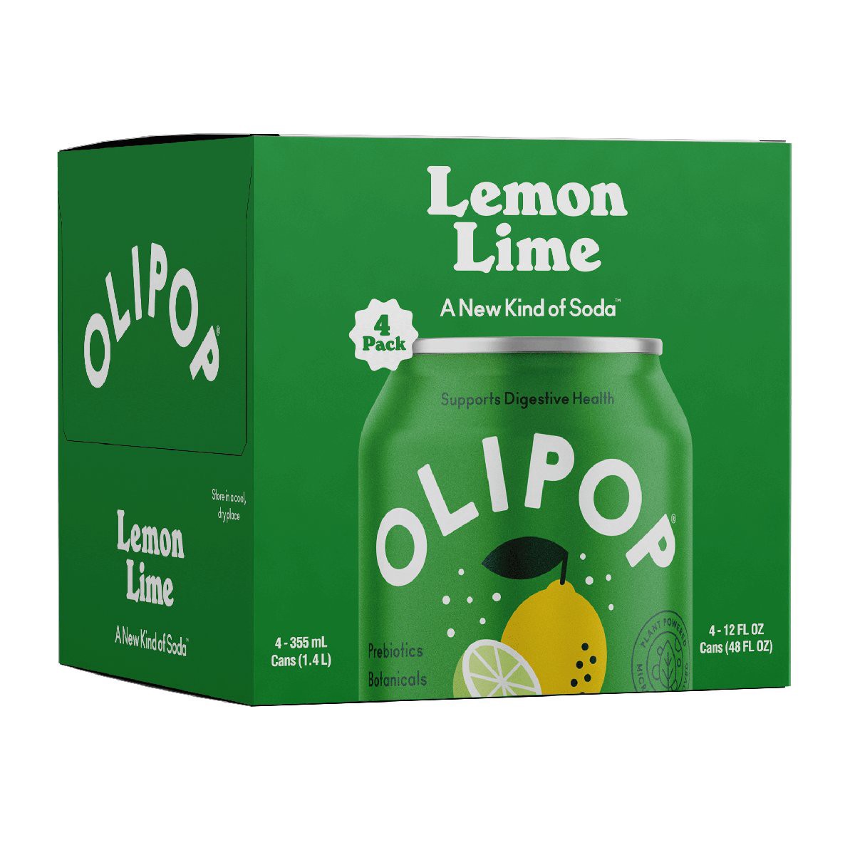 slide 1 of 1, Olipop Prebiotic Lemon Lime Soda 4 pk Cans, 12 oz