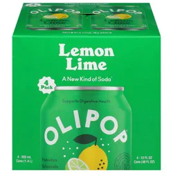Olipop Lemon Lime Soda 4 - 12 fl oz Cans