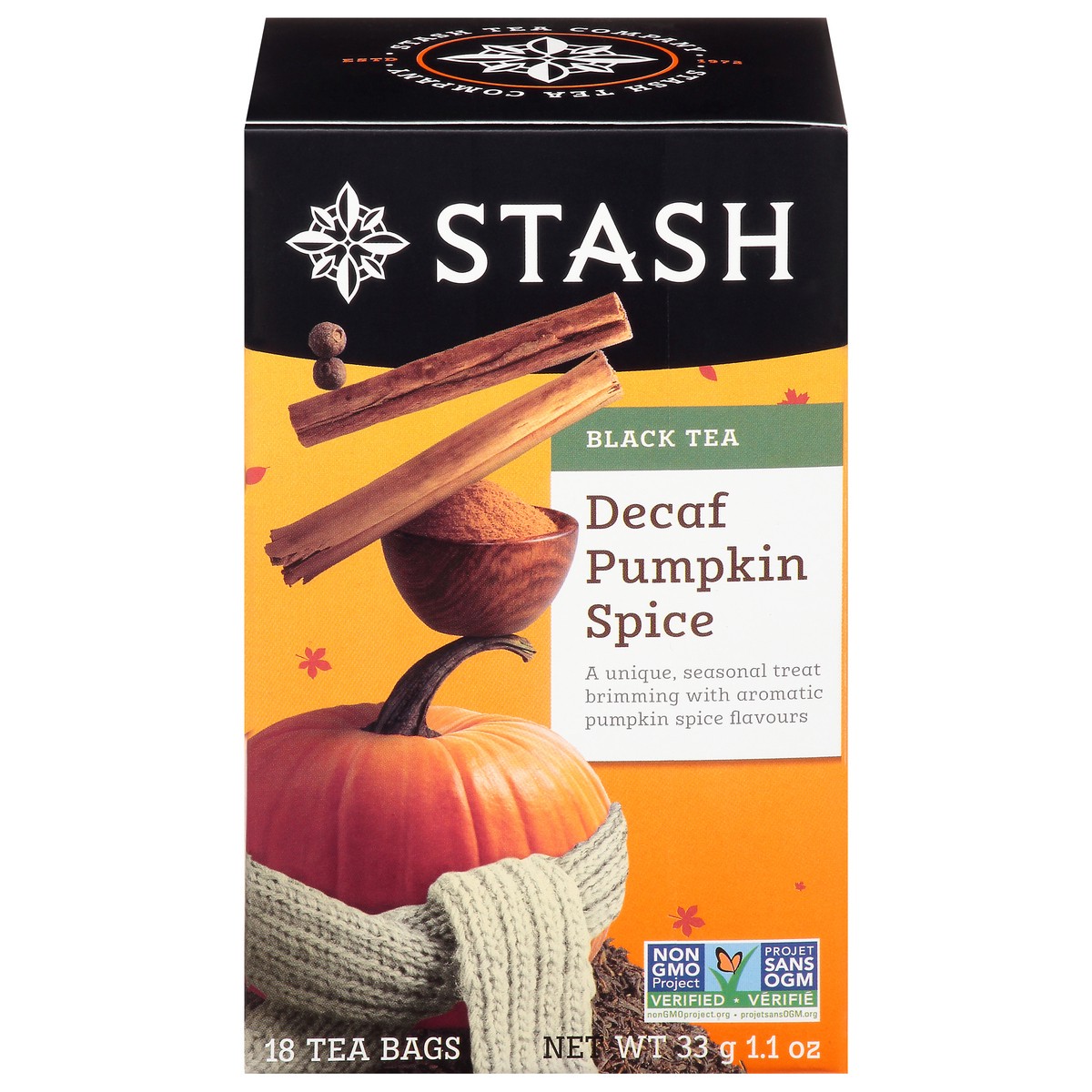 slide 1 of 9, Stash Black Tea, Pumpkin Spice, Decaf, Tea Bags, 18 ct