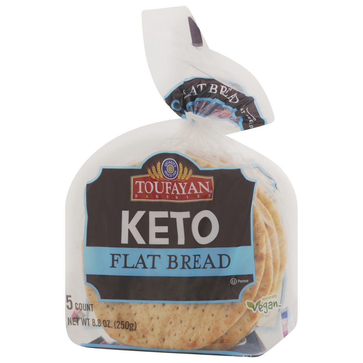 slide 2 of 13, Toufayan Bakeries Keto Flat Bread 5 ea, 8.9 oz