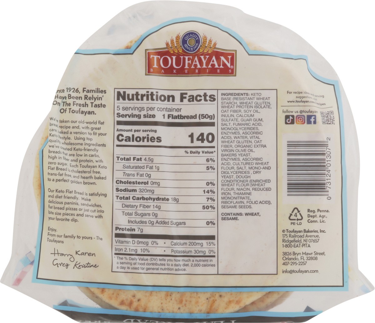 slide 5 of 13, Toufayan Bakeries Keto Flat Bread 5 ea, 8.9 oz