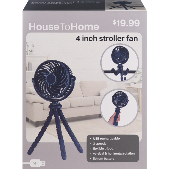 slide 1 of 1, House To Home 360Â° Travel Fan With Tripod & Clip, Navy, 4 In, 1 ct