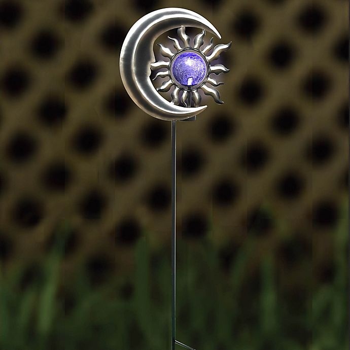 slide 1 of 3, Destination Summer Solar Sun & Moon Garden Stake, 1 ct