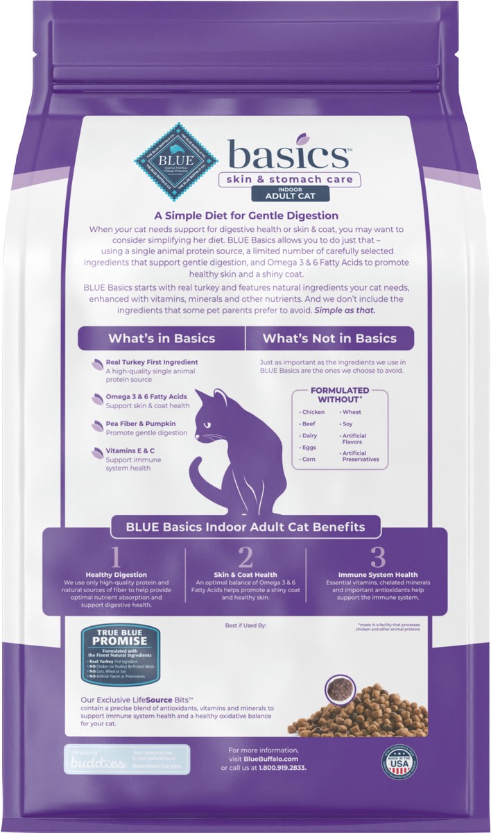 slide 2 of 13, Blue Buffalo Blue Basics Limited Ingredient Grain Free Turkey & Potato Indoor Adult Cat Food, 5 lb