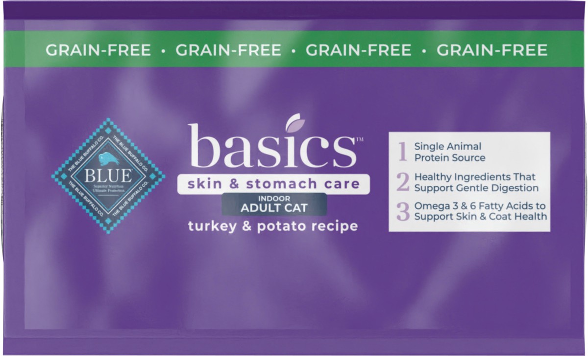 slide 12 of 13, Blue Buffalo Blue Basics Limited Ingredient Grain Free Turkey & Potato Indoor Adult Cat Food, 5 lb