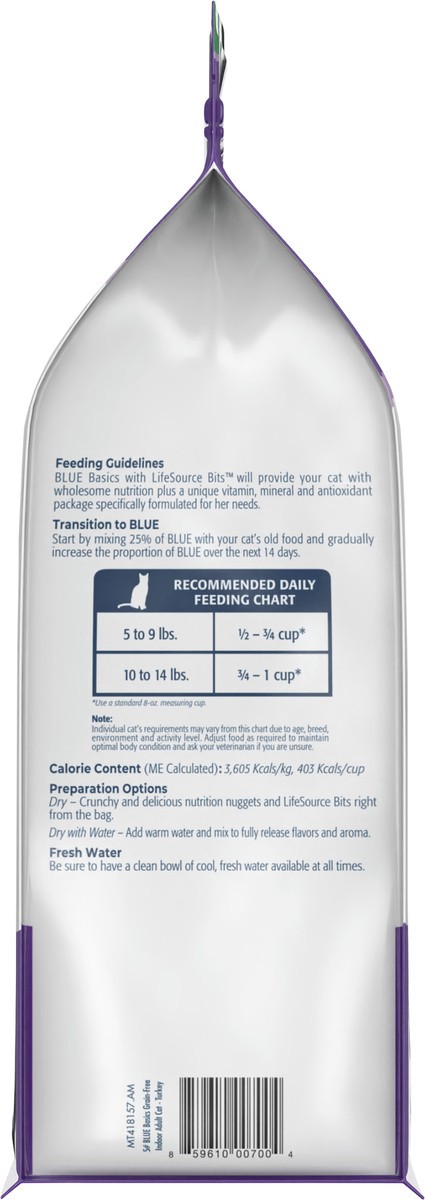 slide 8 of 13, Blue Buffalo Blue Basics Limited Ingredient Grain Free Turkey & Potato Indoor Adult Cat Food, 5 lb
