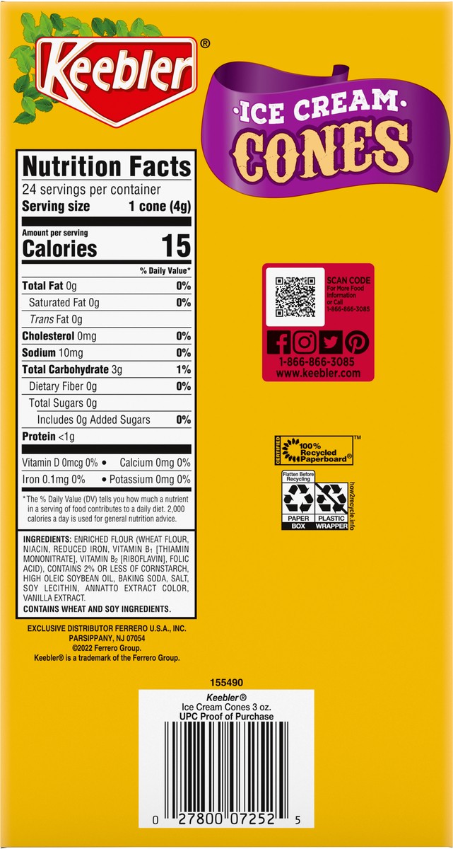 slide 7 of 9, KEEBLER Ice Cream Cones (Standard), 24ct, 3oz/85g Box, 24 ct