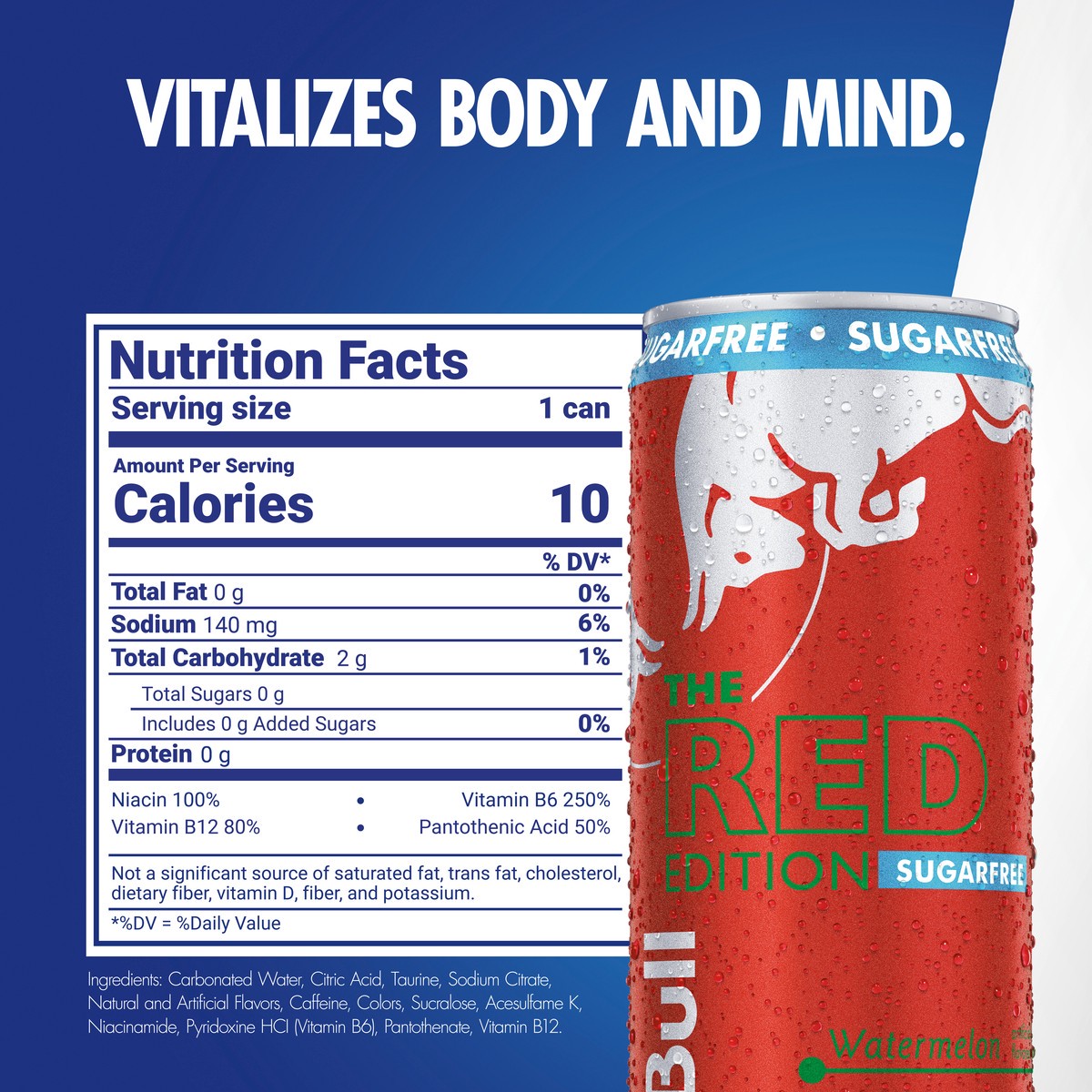 slide 5 of 11, Red Bull Red Edition Sugar Free Energy Drink, Watermelon, 80mg Caffeine, 8.4 fl oz Can, 8.4 fl oz