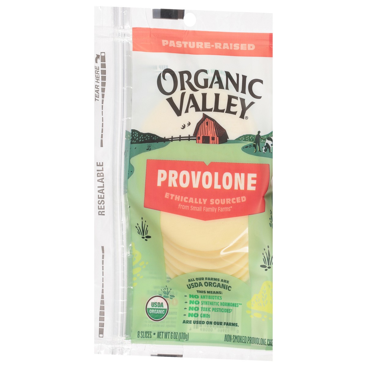 slide 9 of 9, ORGANIC VALLEY Organic Provolone Cheese Slices, 6 oz, 6 oz