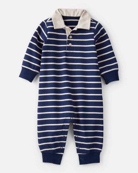 slide 1 of 2, Carter's Carters Baby Boy Cotton Long-Sleeve Polo Jumpsuit - Navy/White Navy/White 6M, 1 ct