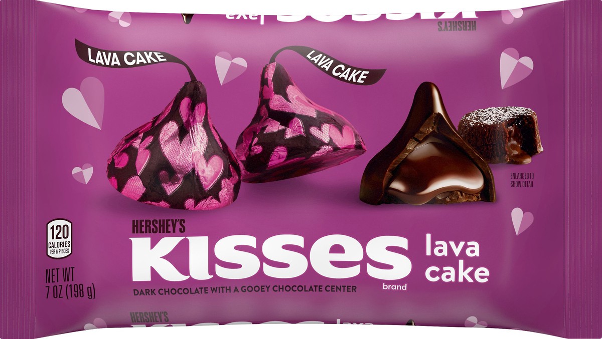slide 2 of 5, Hershey's KISSES Lava Cake Dark Chocolate with a Gooey Chocolate Center Candy, Valentine's Day, 7 oz, Bag, 1 ct