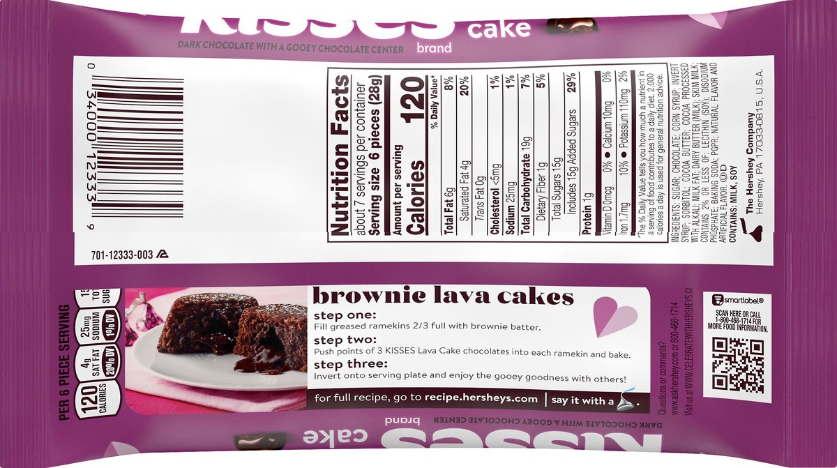 slide 3 of 5, Hershey's KISSES Lava Cake Dark Chocolate with a Gooey Chocolate Center Candy, Valentine's Day, 7 oz, Bag, 1 ct