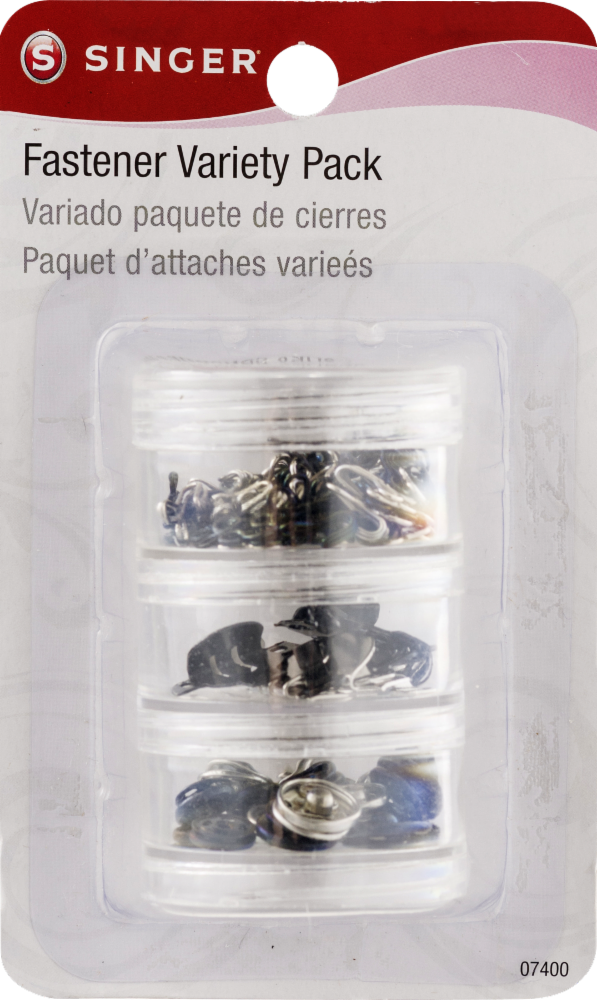 slide 1 of 1, SINGER Fastener Variety Pack in Stackable Container - 48 Hook & Eyes, 24 Sew-On Snaps, 6 Hook & Bars, 78 ct