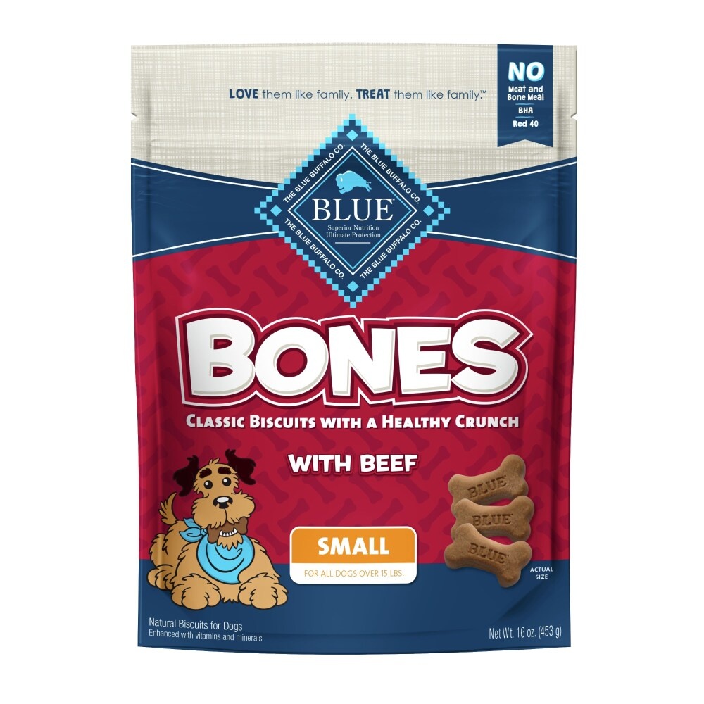 slide 1 of 1, Blue Buffalo Bones Crunchy Dog Treats, Small Beef, 16 oz