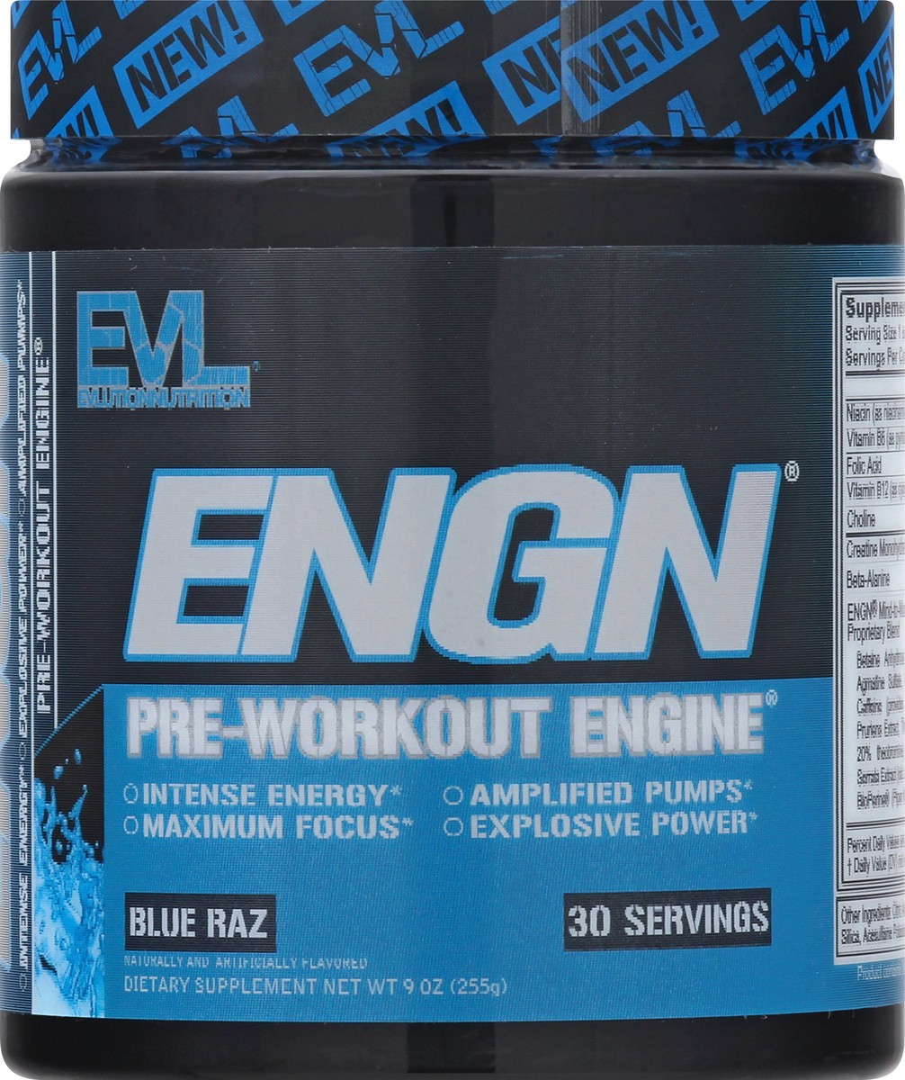 slide 8 of 9, Evlution Nutrition Blue Raz Pre-Workout Engine Powder 9 oz, 9 oz