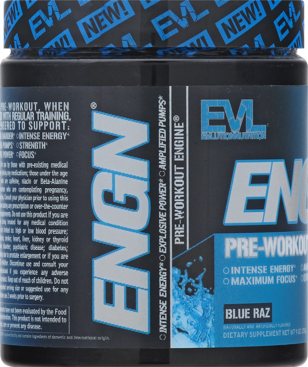 slide 4 of 9, Evlution Nutrition Blue Raz Pre-Workout Engine Powder 9 oz, 9 oz