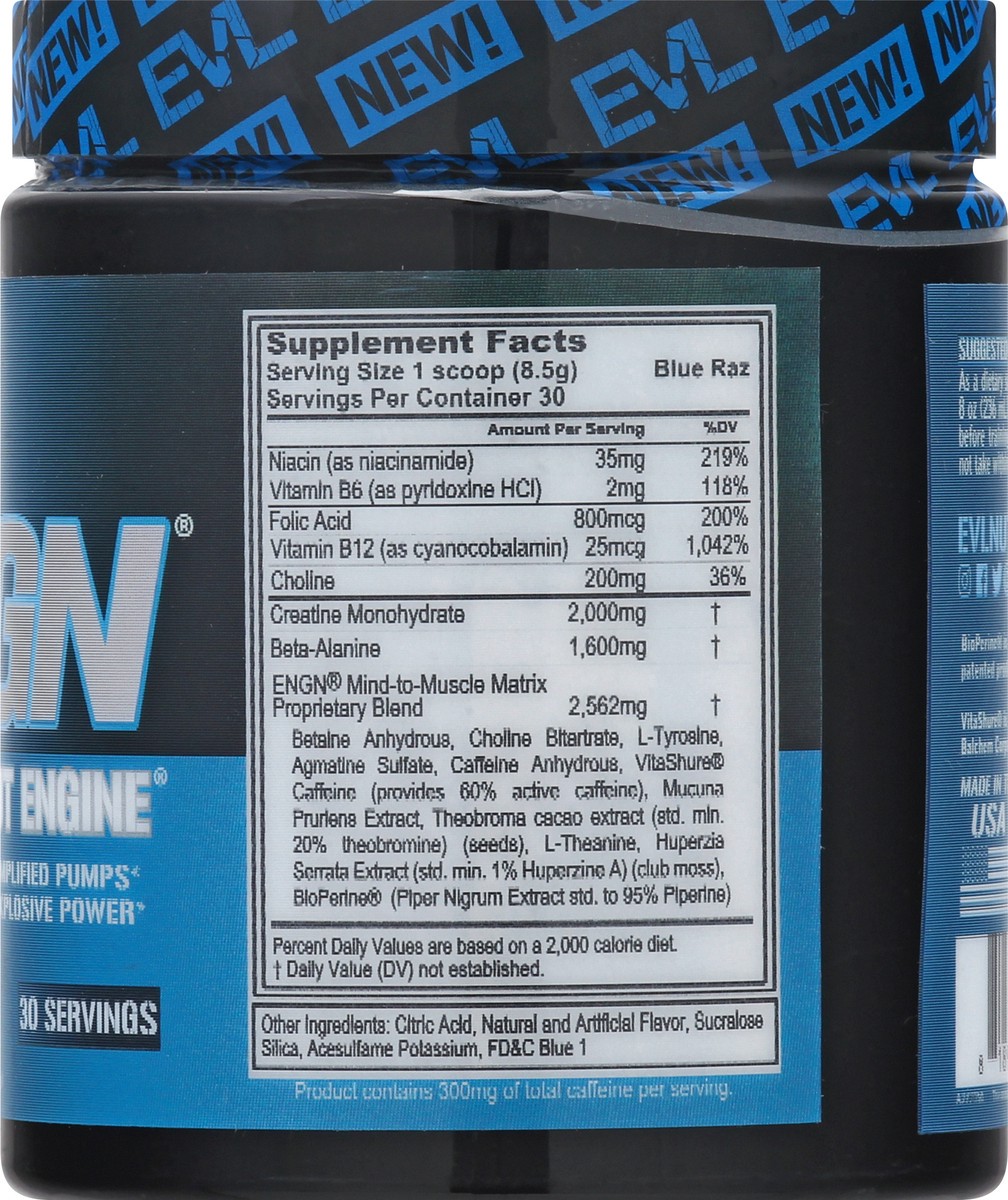 slide 7 of 9, Evlution Nutrition Blue Raz Pre-Workout Engine Powder 9 oz, 9 oz