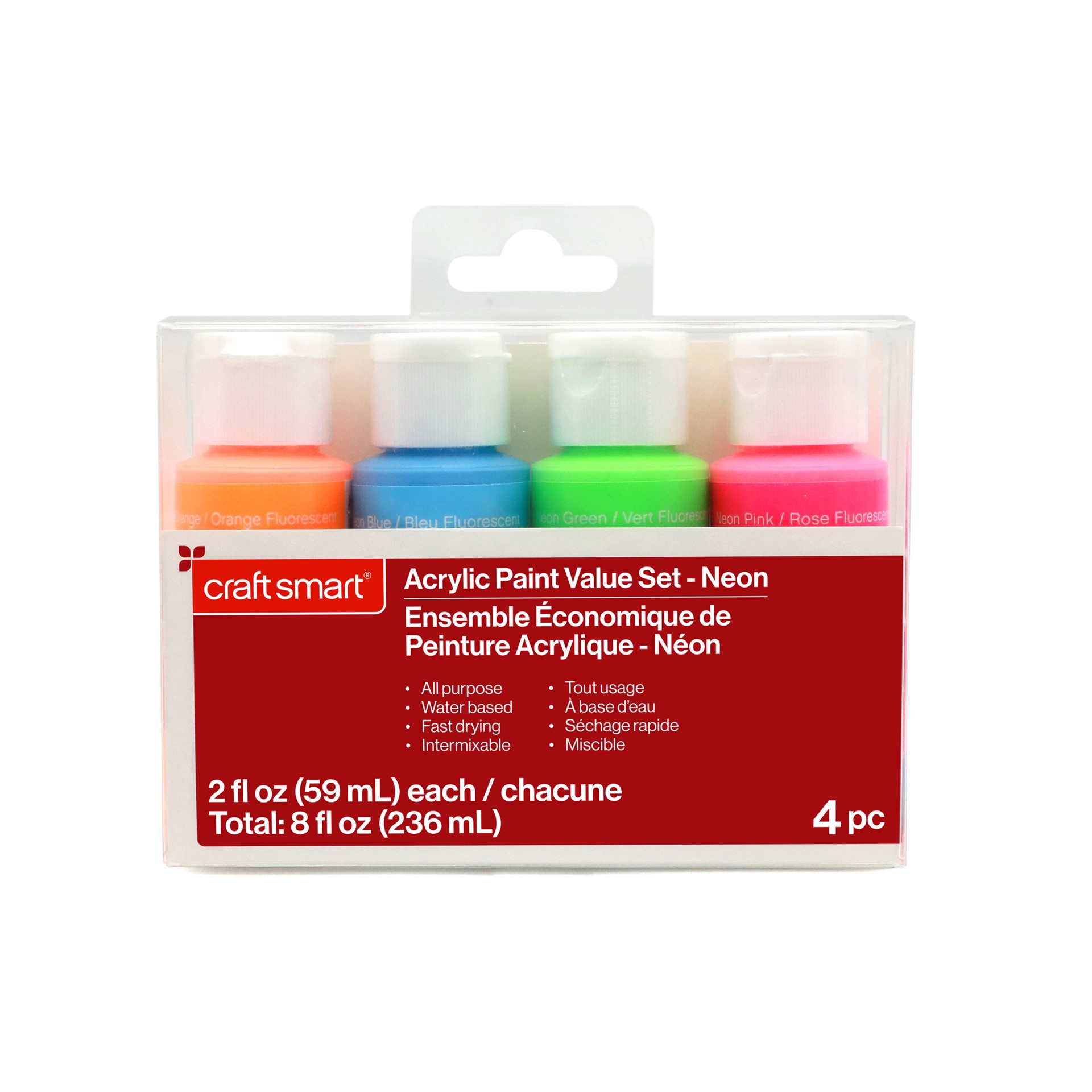 slide 4 of 4, 4 Color Neon Acrylic Paint Value Set By Craft Smart, 2 fl oz