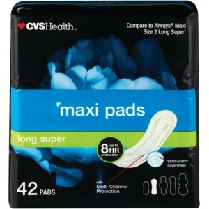 slide 1 of 1, CVS Health Maxi Pads, Long Super, 42 ct