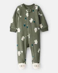 Carter's Baby Boy Yeti Fleece Loose Fit 2-Way Zip Sleep & Play Pajamas - Green Olive 6M