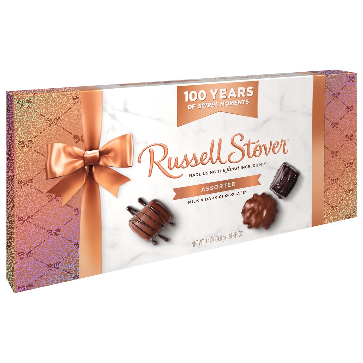slide 7 of 8, RUSSELL STOVER 100 Year Anniversary Assorted Milk & Dark Chocolate Gift Box, 16 ct