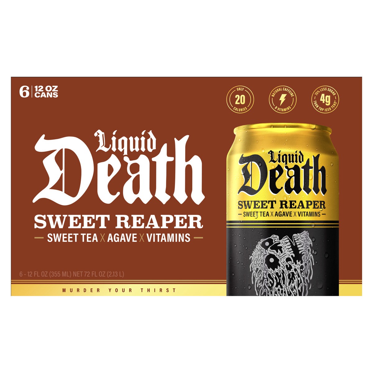 slide 1 of 4, Liquid Death, Sweet Reaper Iced Tea, Southern Style Sweet Tea, 6 ct