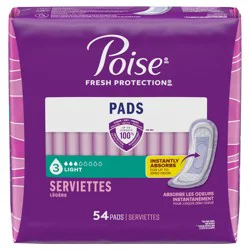 Poise Incontinence & Postpartum Pads for Bladder Leaks, 3 Drop Light Absorbency, Regular Length, 54 Count